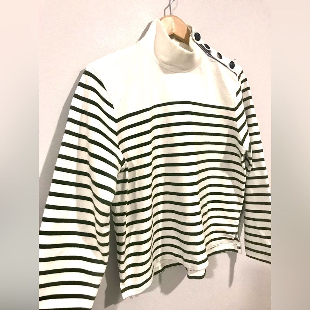 J. Crew long sleeves sweatshirt green strips costal beach summer Women’s L - Picture 2 of 6